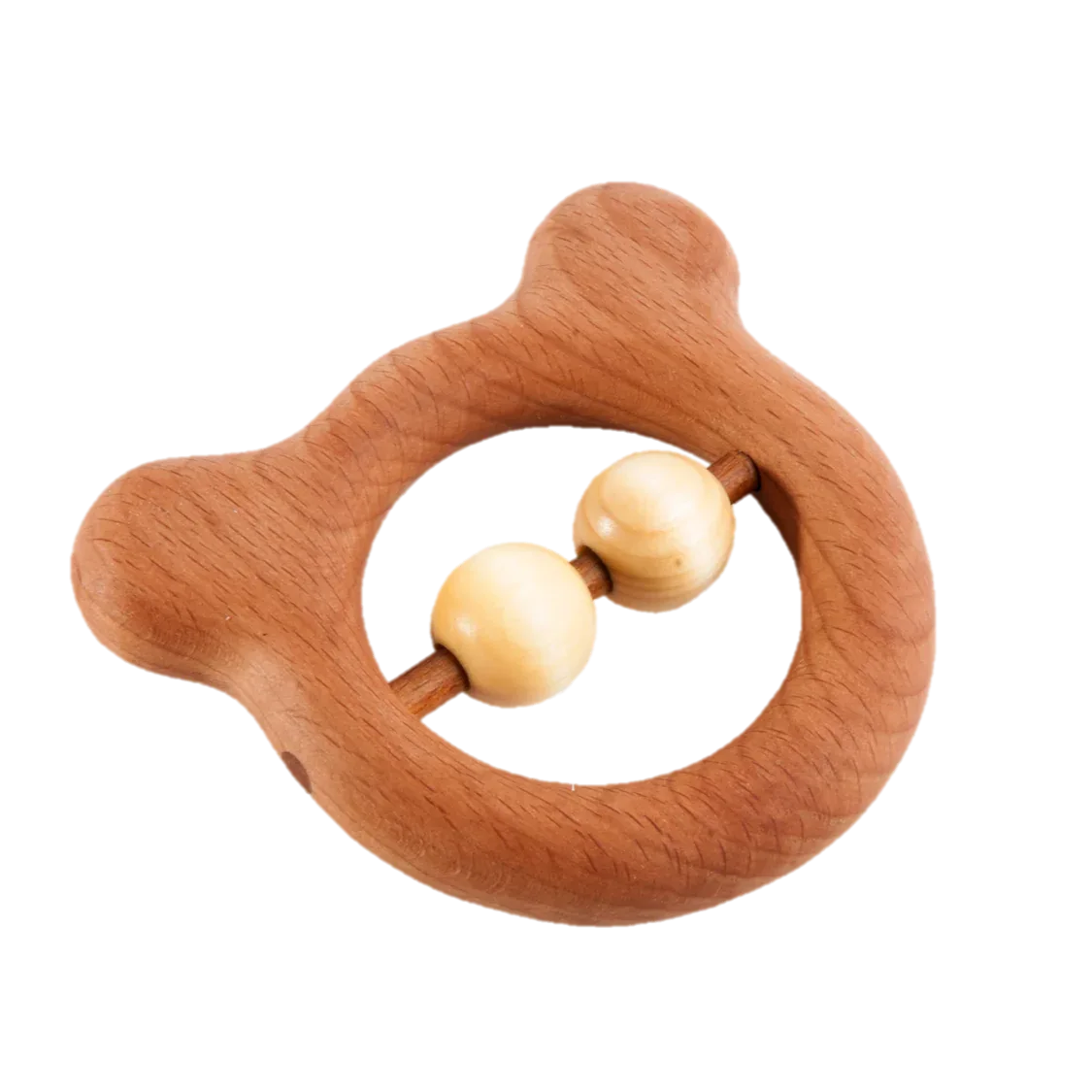 Wooden Baby Rattle Teether Bear Hand Carved Soothing Teething - ToylandEU