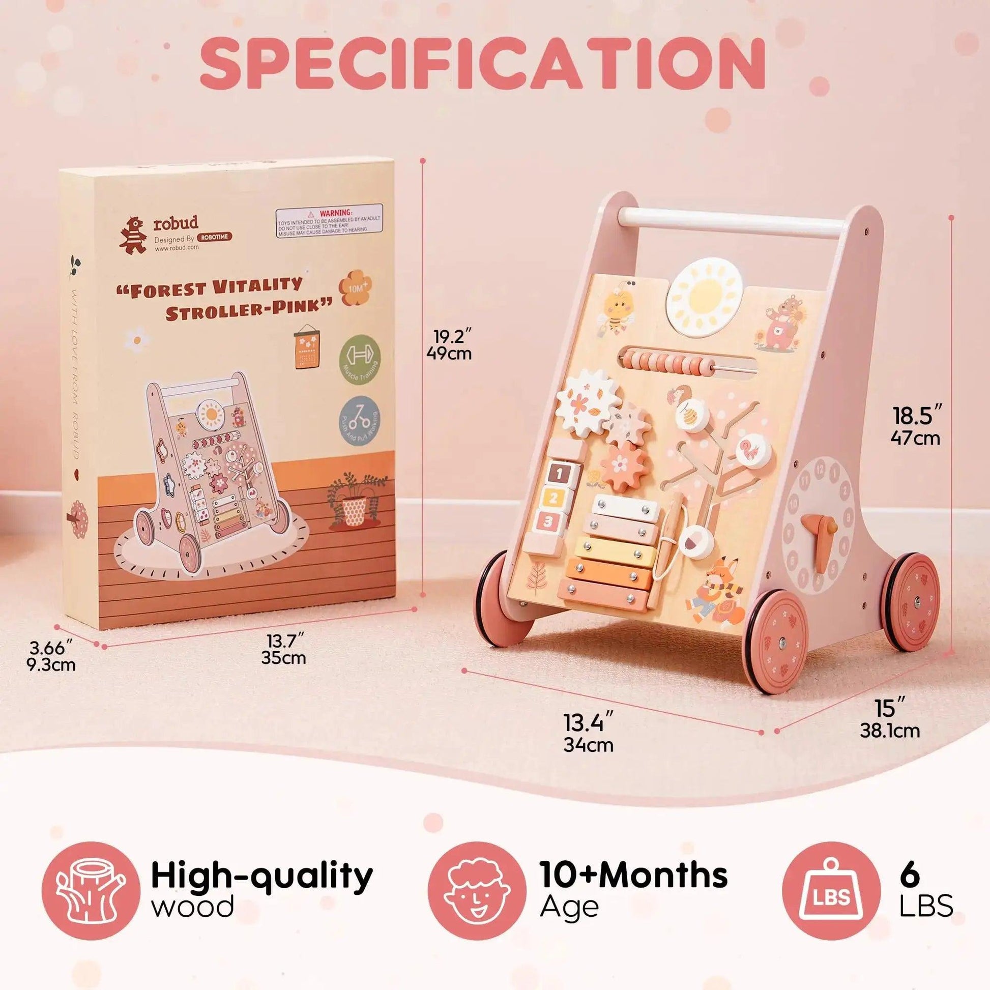  Wooden Baby Walker With Activity Center And Safe Finish -  ToylandEU™