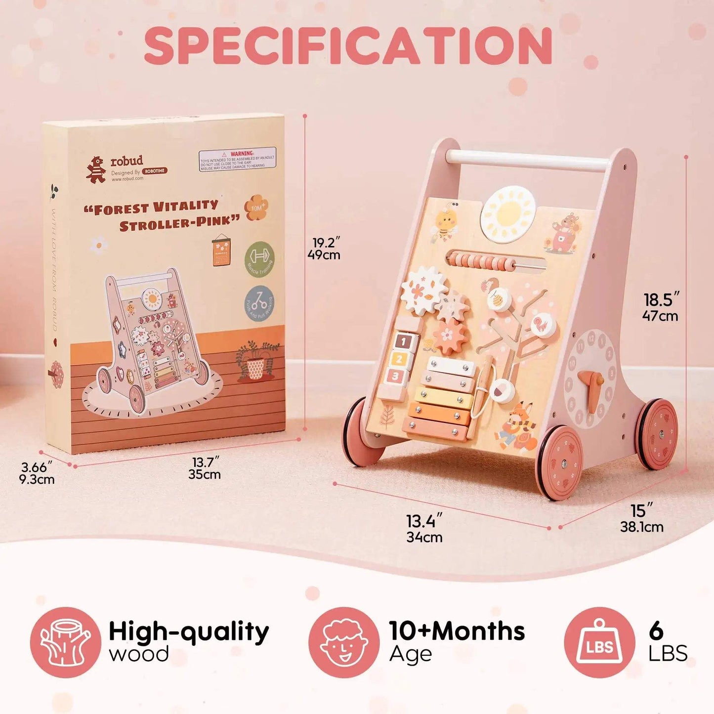 Wooden Baby Walker With Activity Center And Storage - ToylandEU