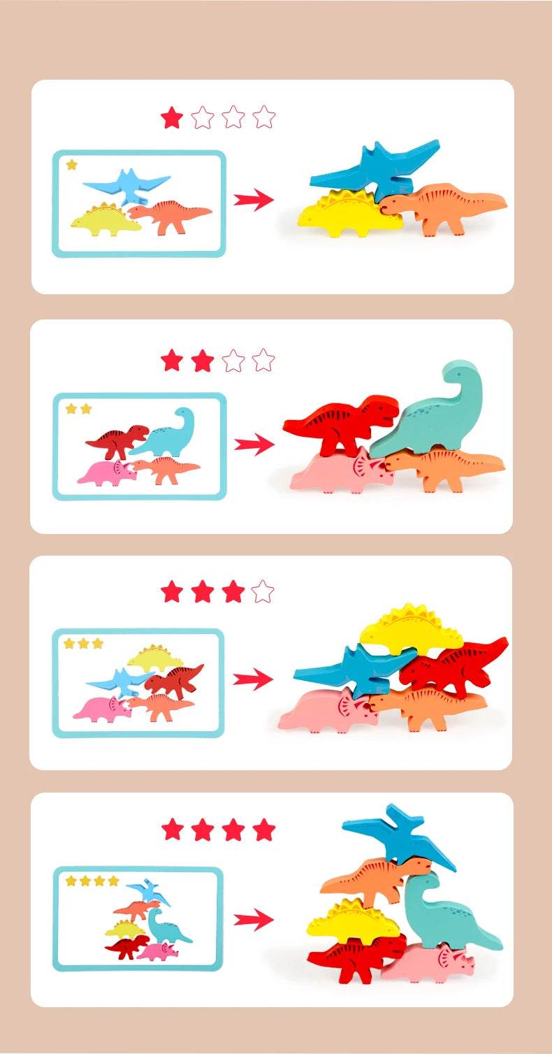 Wooden Balance Blocks Toys For Children Animal Dinosaur Building Stacking High Board Games Wood Montessori Toy Boys Kids Gift - ToylandEU