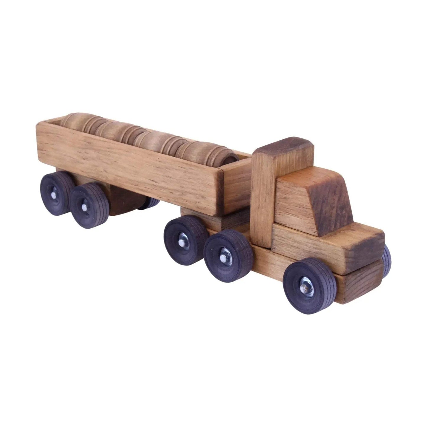 Wooden Barrel Truck Toy With Removable Wood Barrels, Child-Safe Harvest Stain Finish - ToylandEU