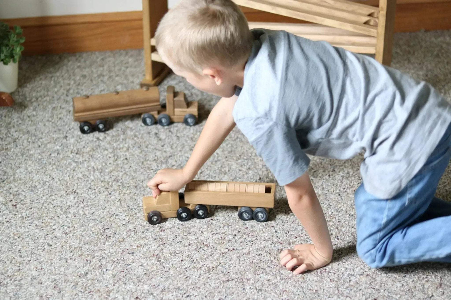 Wooden Barrel Truck Toy With Removable Wood Barrels, Child-Safe Harvest Stain Finish - ToylandEU