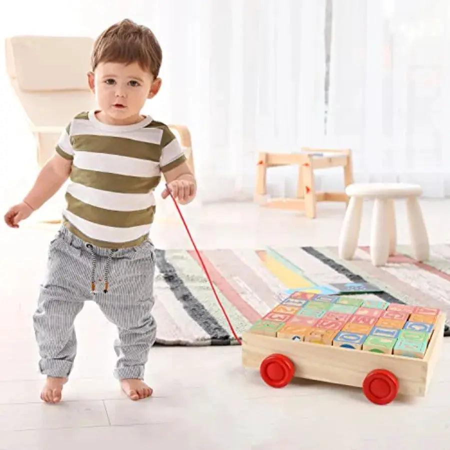  Wooden Building Blocks For Toddlers Alphabet With Wagon -  ToylandEU™