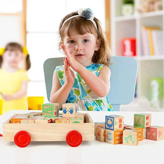  Wooden Building Blocks For Toddlers Alphabet With Wagon -  ToylandEU™