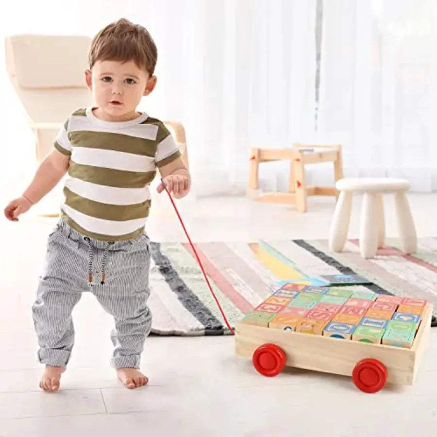 Wooden Building Blocks For Toddlers Alphabet With Wagon -  ToylandEU™