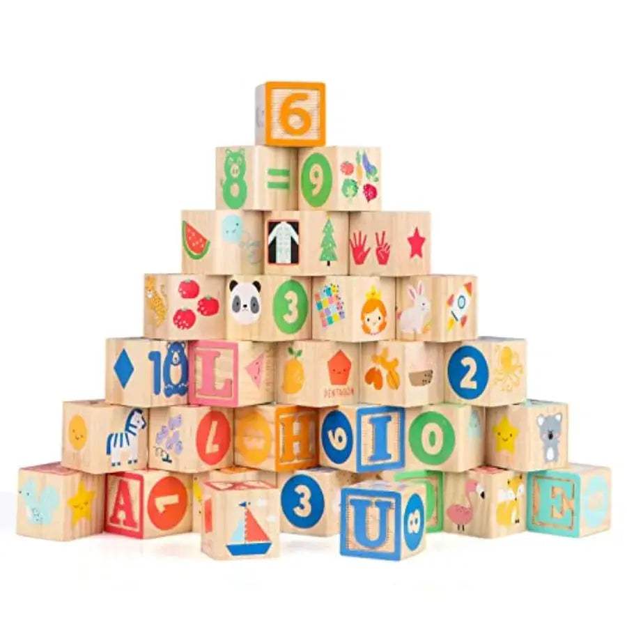  Wooden Building Blocks For Toddlers Alphabet With Wagon -  ToylandEU™