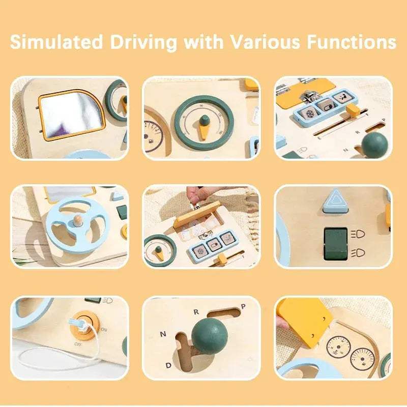 Wooden Car Busy Board Montessori Toy With Steering Wheel - ToylandEU