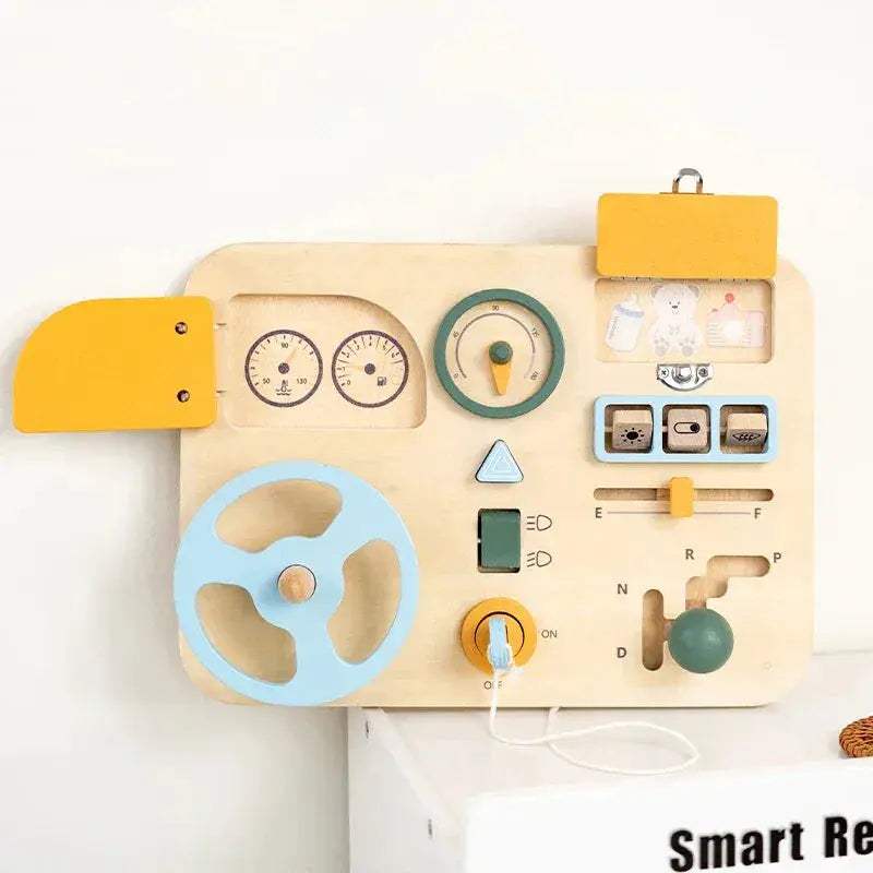 Wooden Car Busy Board Montessori Toy With Steering Wheel - ToylandEU