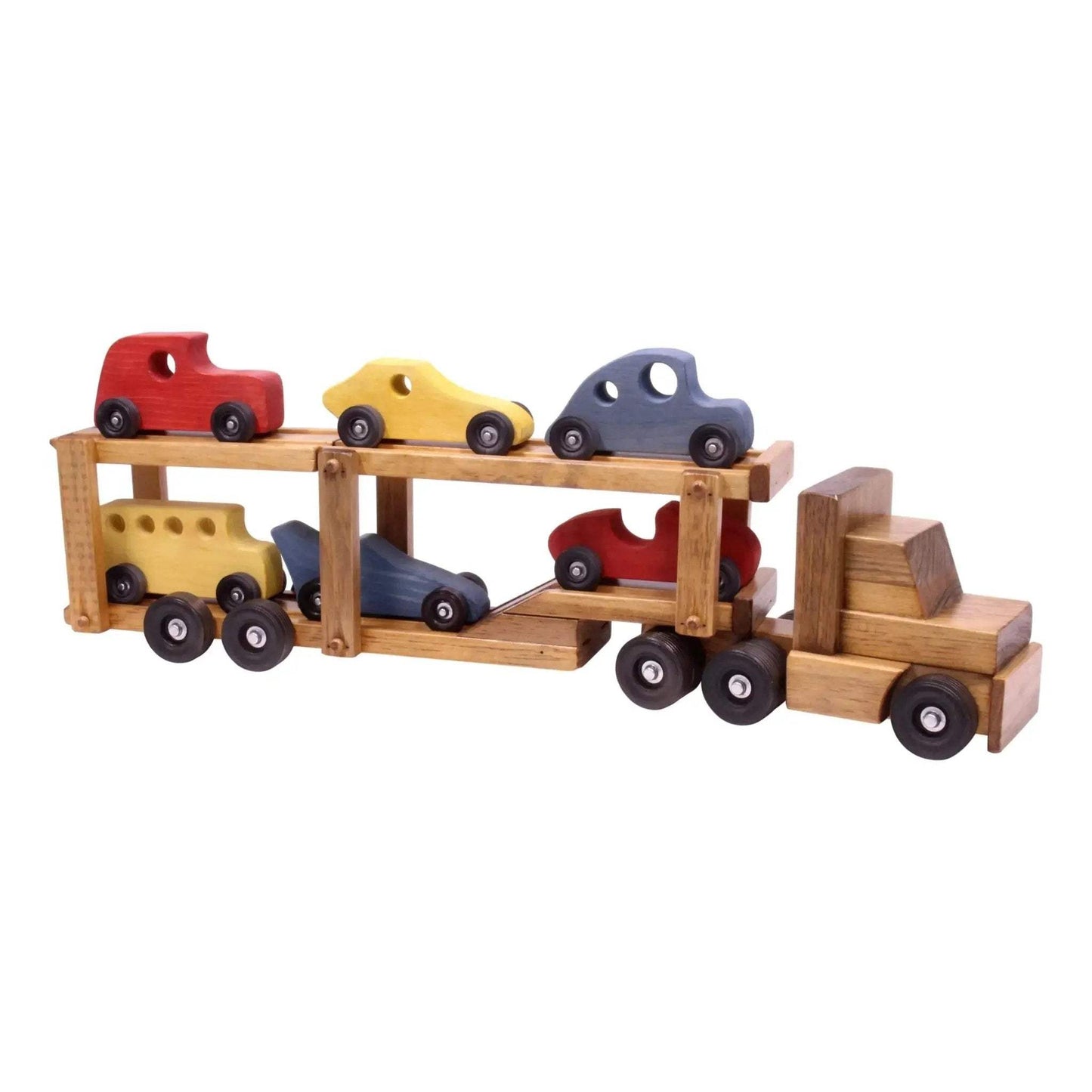 Wooden Car-Carrier Semi Truck and Trailer Toy Set with 6 Cars - ToylandEU
