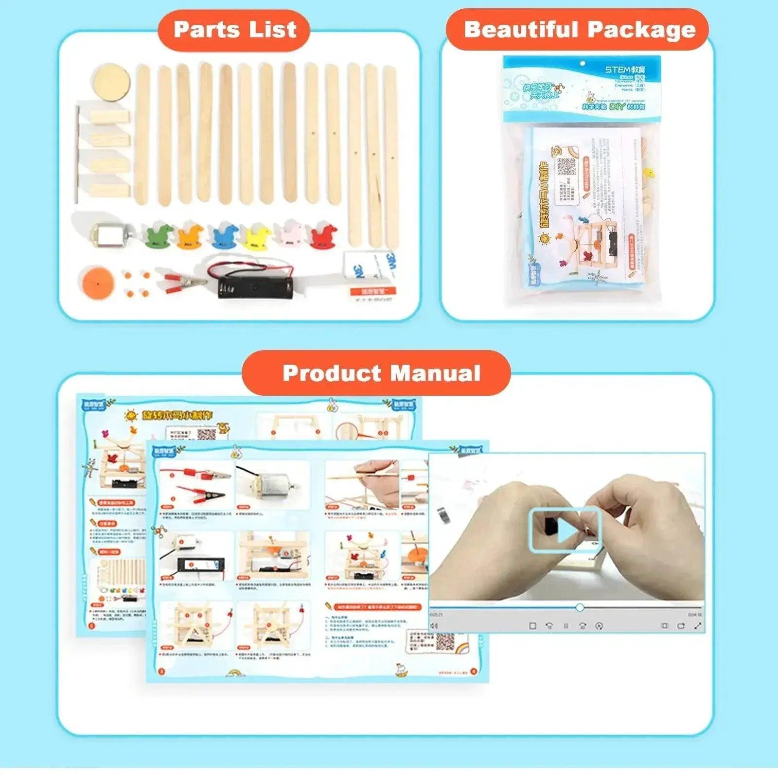  Hand Made DIY Toys Wooden Model Carousel Horse STEM Science Experiment Kit for Kids Homeschool Education -  ToylandEU™