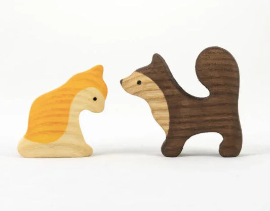 Wooden Cat And Dog Figurines Safe For Little Hands - ToylandEU