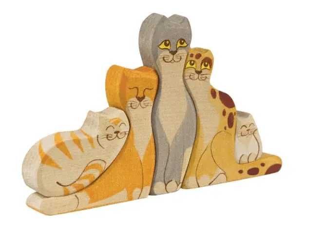Wooden Cat Figurines Set of Five Educational Puzzles - ToylandEU