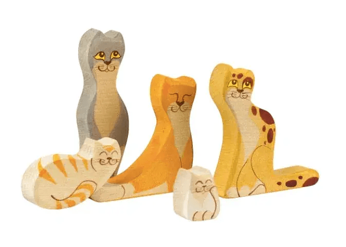 Wooden Cat Figurines Set of Five Educational Puzzles - ToylandEU