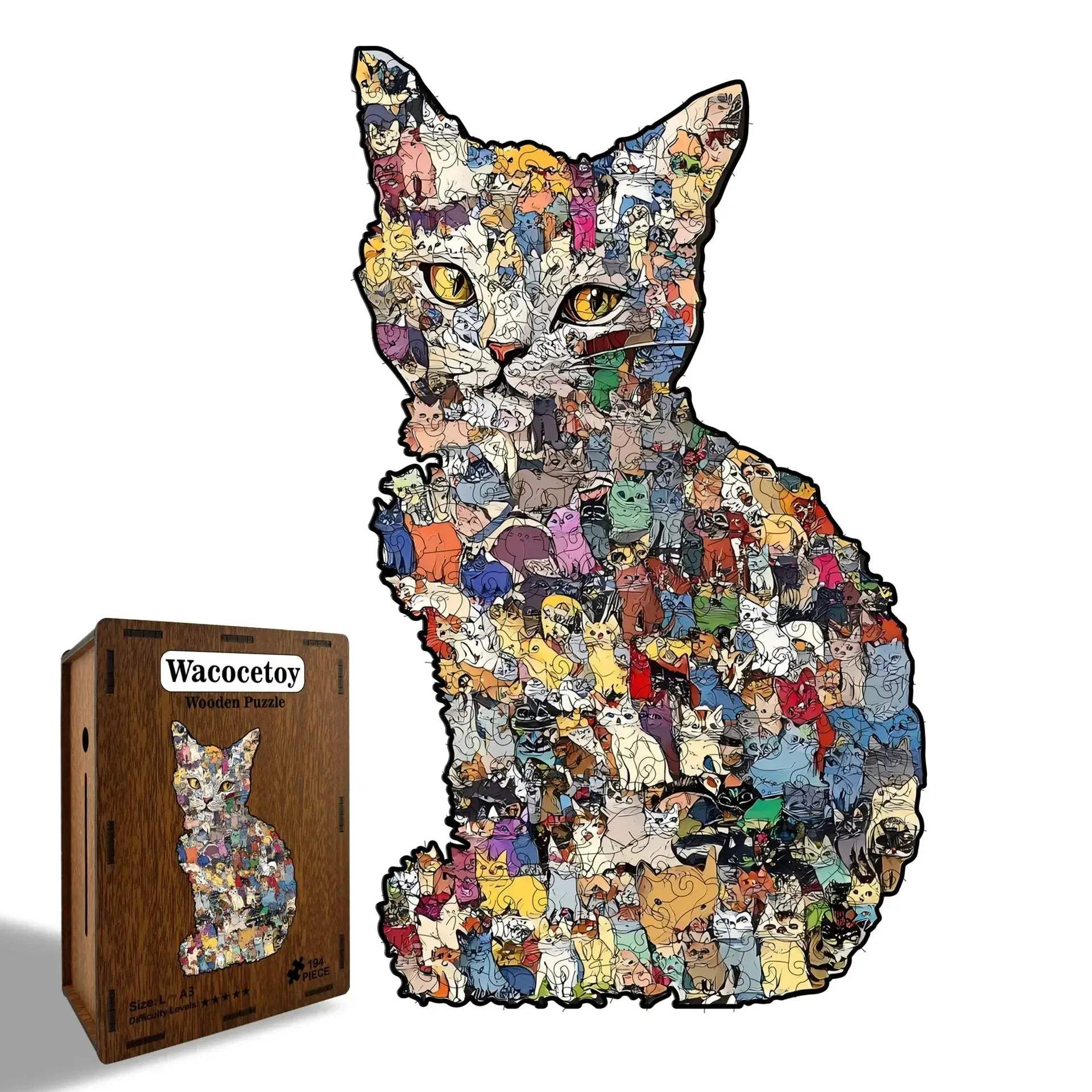 Wooden Cat Shaped Jigsaw Puzzle Money Box Gift Bundle - ToylandEU