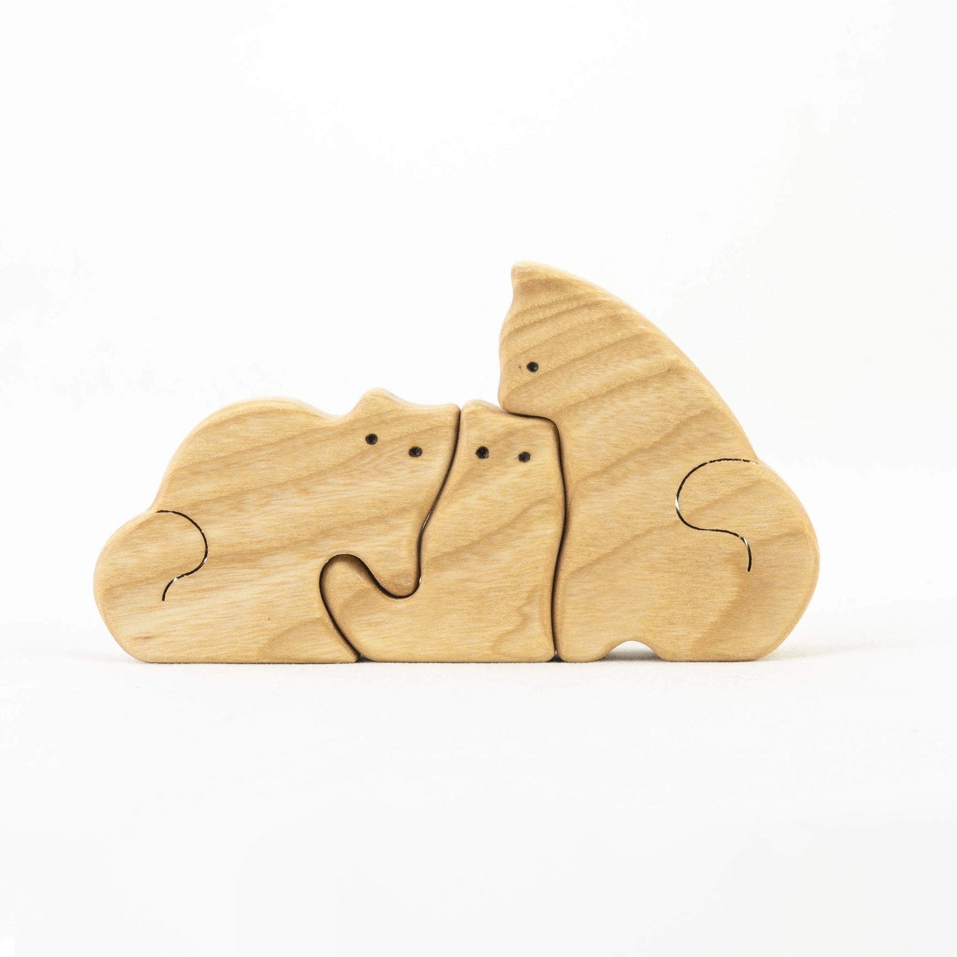 Wooden Cats Puzzle Set Three Piece For Safe Nursery Decor - ToylandEU