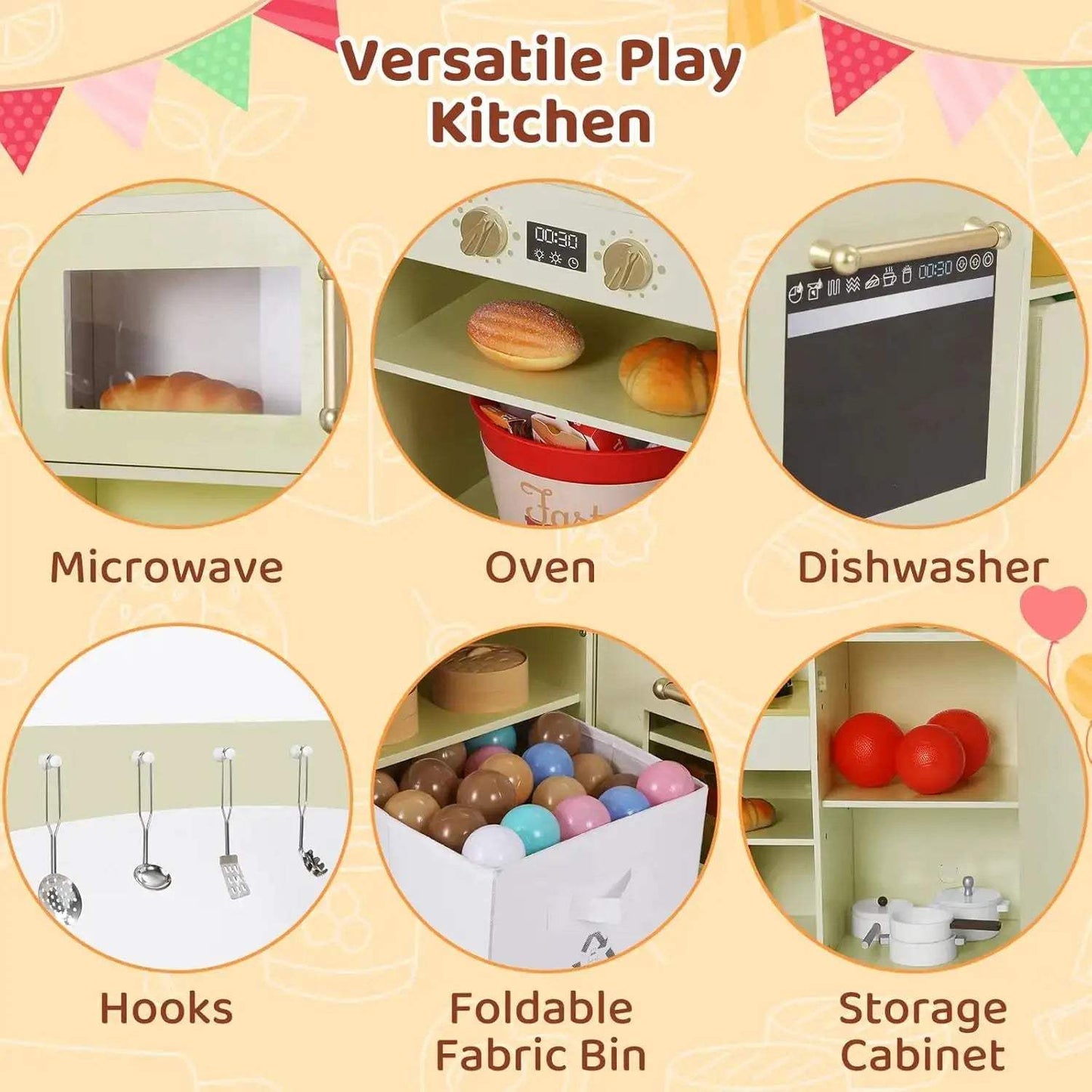  Wooden Corner Play Kitchen for Kids with Refrigerator -  ToylandEU™