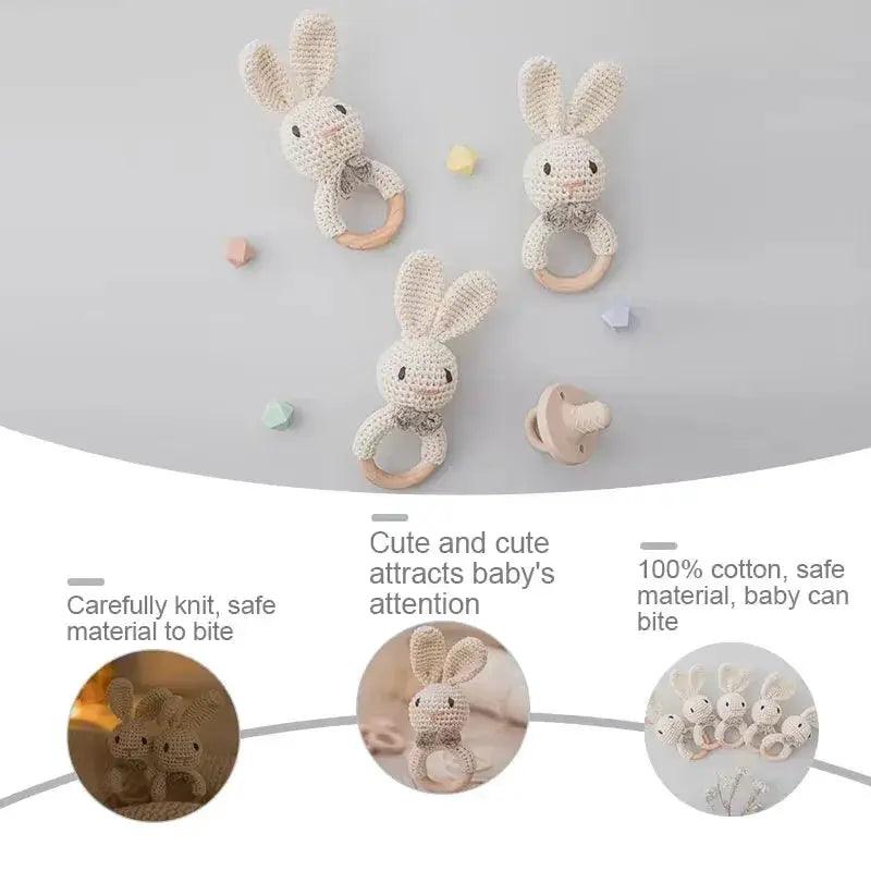  Wooden Crochet Baby Rattle And Teether Toy BPA Free Musical CE Certified For 0 To 36 Months -  ToylandEU™