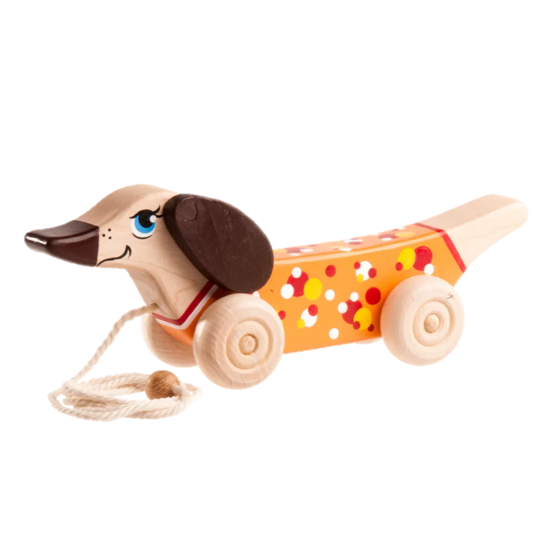Wooden Dachshund Pull Toy Hand Painted With Moving Ears - ToylandEU