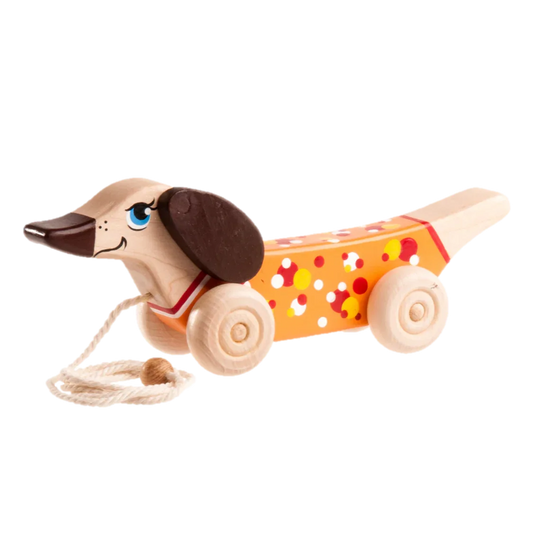 Wooden Dachshund Pull Toy Hand Painted With Moving Ears - ToylandEU
