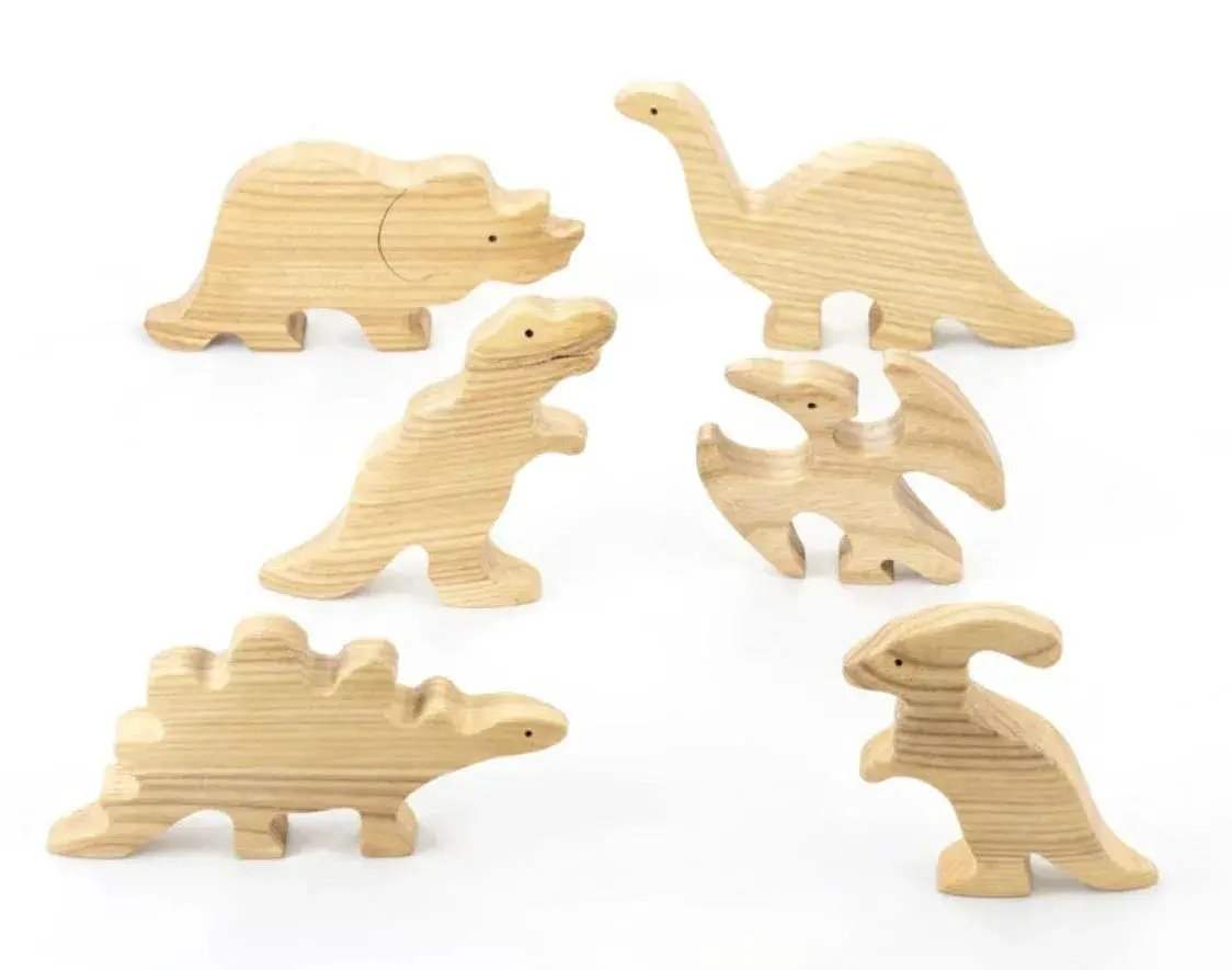 Wooden Dinosaur Cutouts Natural Set For Creative Play - ToylandEU