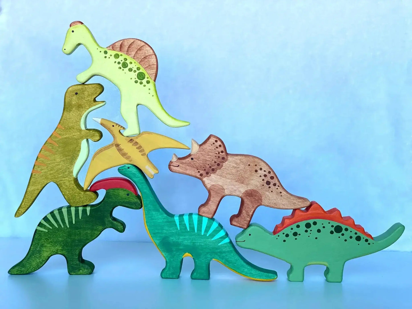 Wooden Dinosaur Set Of 7 For Safe Imaginative Play - ToylandEU