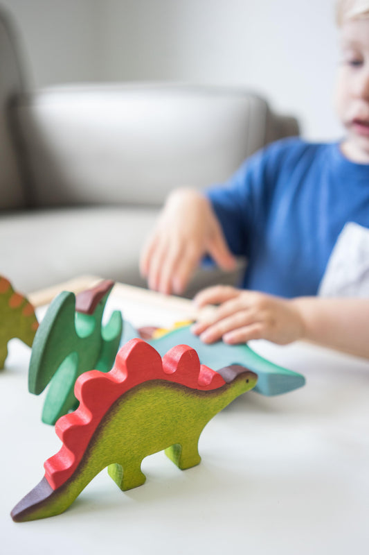 Handmade Painted Wooden Dinosaur Toy Set With Natural Paint - ToylandEU