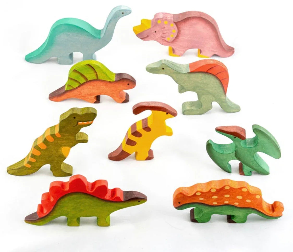 Wooden Dinosaur Set Handcrafted With Biofa Natural Paint - ToylandEU