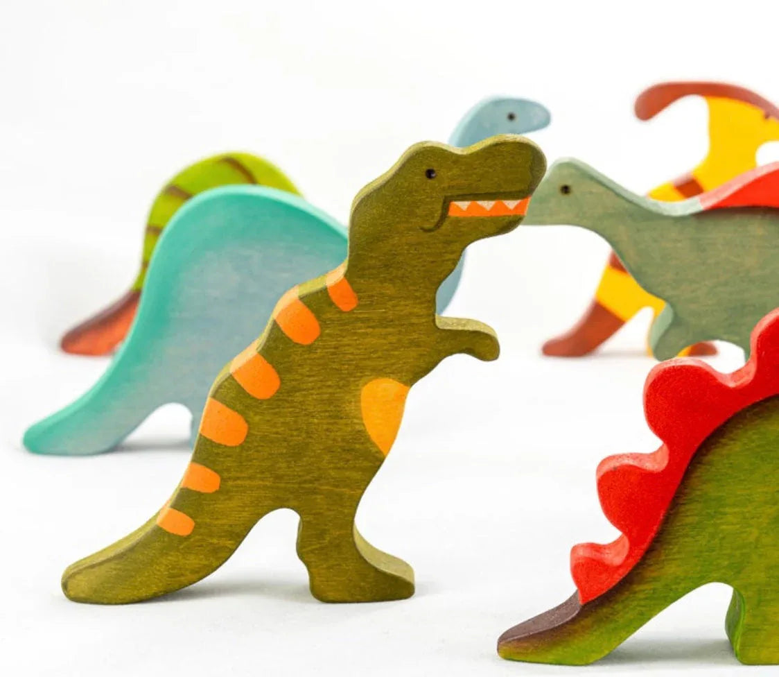 Wooden Dinosaur Set Handcrafted With Biofa Natural Paint - ToylandEU