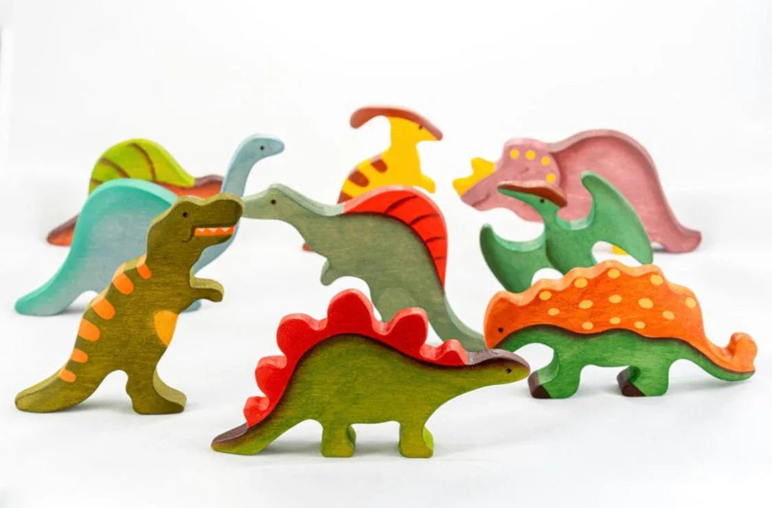 Wooden Dinosaur Set Handcrafted With Biofa Natural Paint - ToylandEU