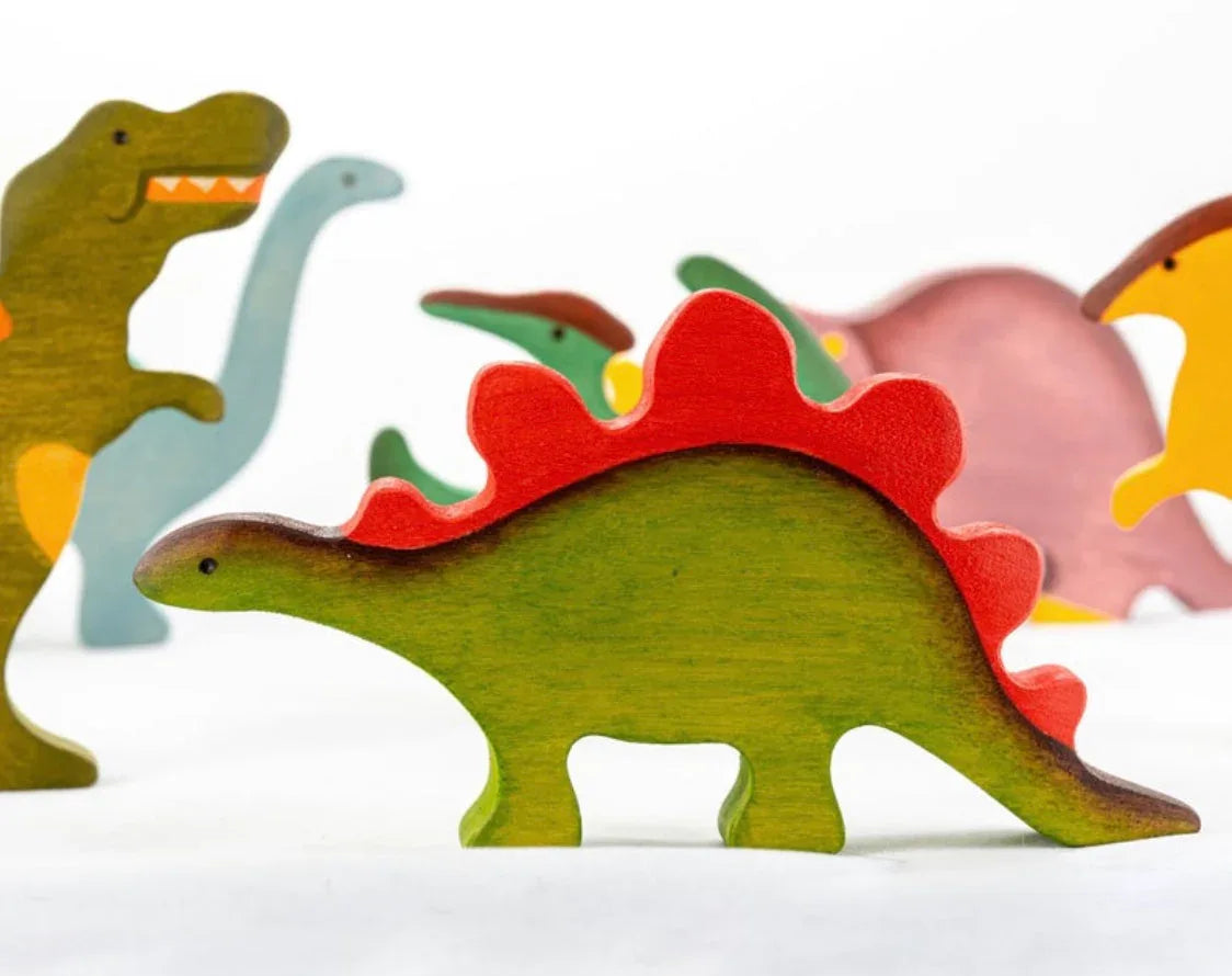 Wooden Dinosaur Set Handcrafted With Biofa Natural Paint - ToylandEU