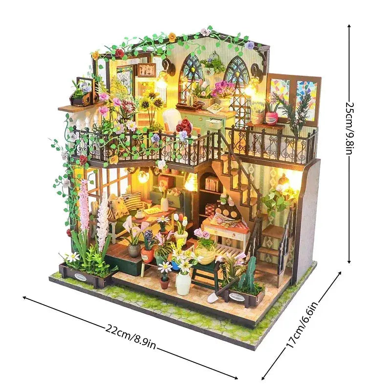Wooden Doll House 3D Puzzle Kit With Lighting And Furniture - ToylandEU