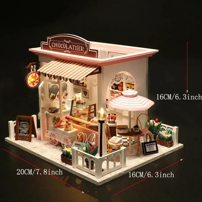 Wooden Doll House 3D Puzzle Kit With Lighting And Furniture - ToylandEU