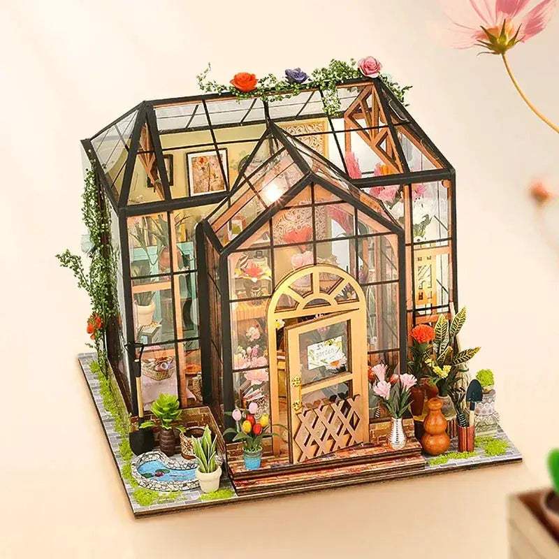 Wooden Doll House DIY Flower Puzzle with LED Light - ToylandEU