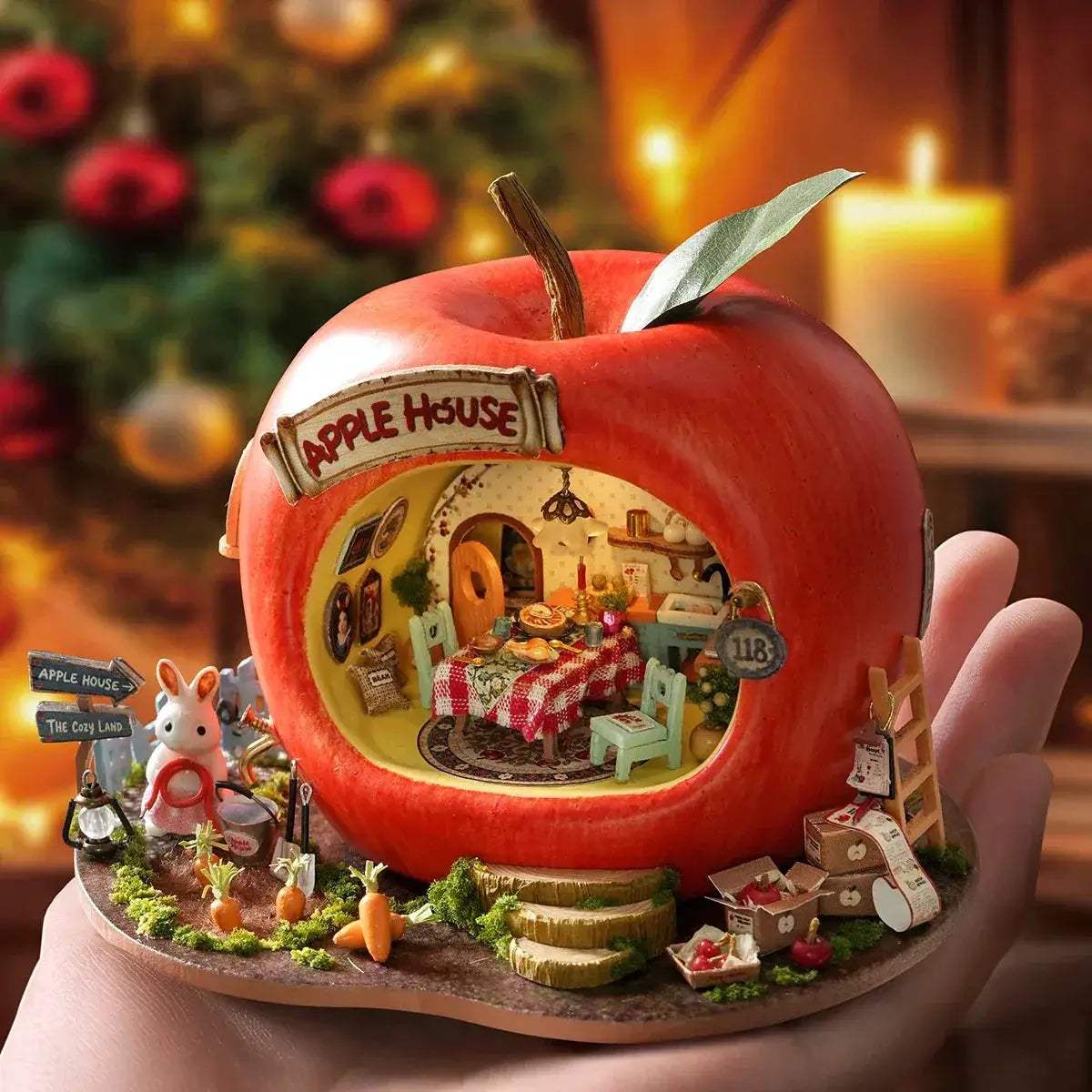 Wooden Dollhouse DIY Kit 3D Puzzle Fruit Apple House - ToylandEU