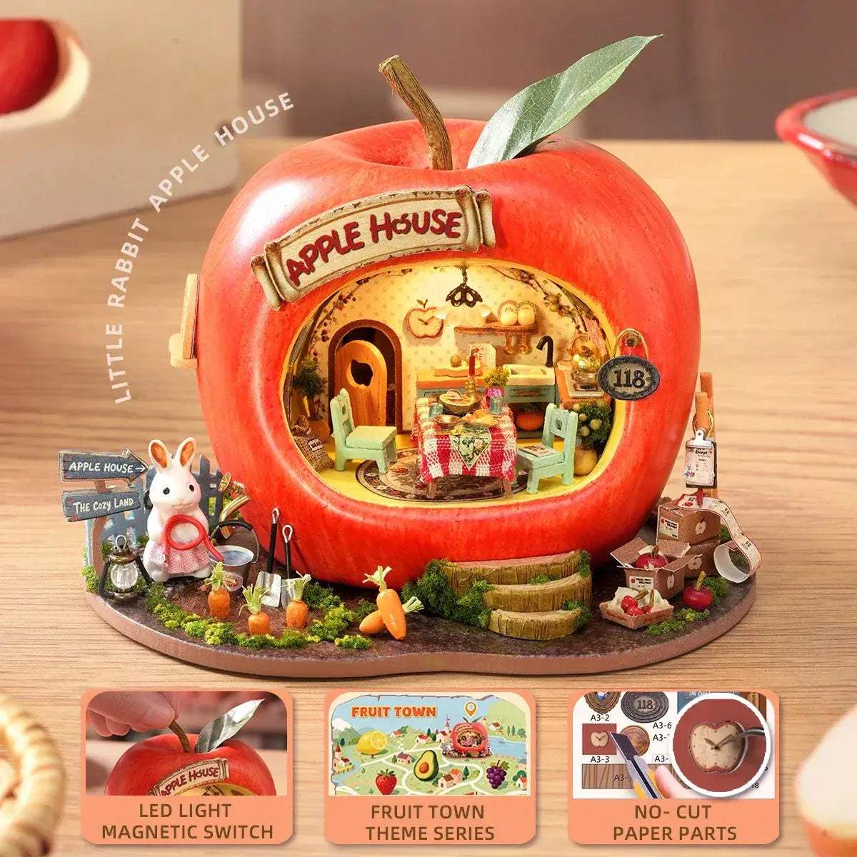 Wooden Dollhouse DIY Kit 3D Puzzle Fruit Apple House - ToylandEU