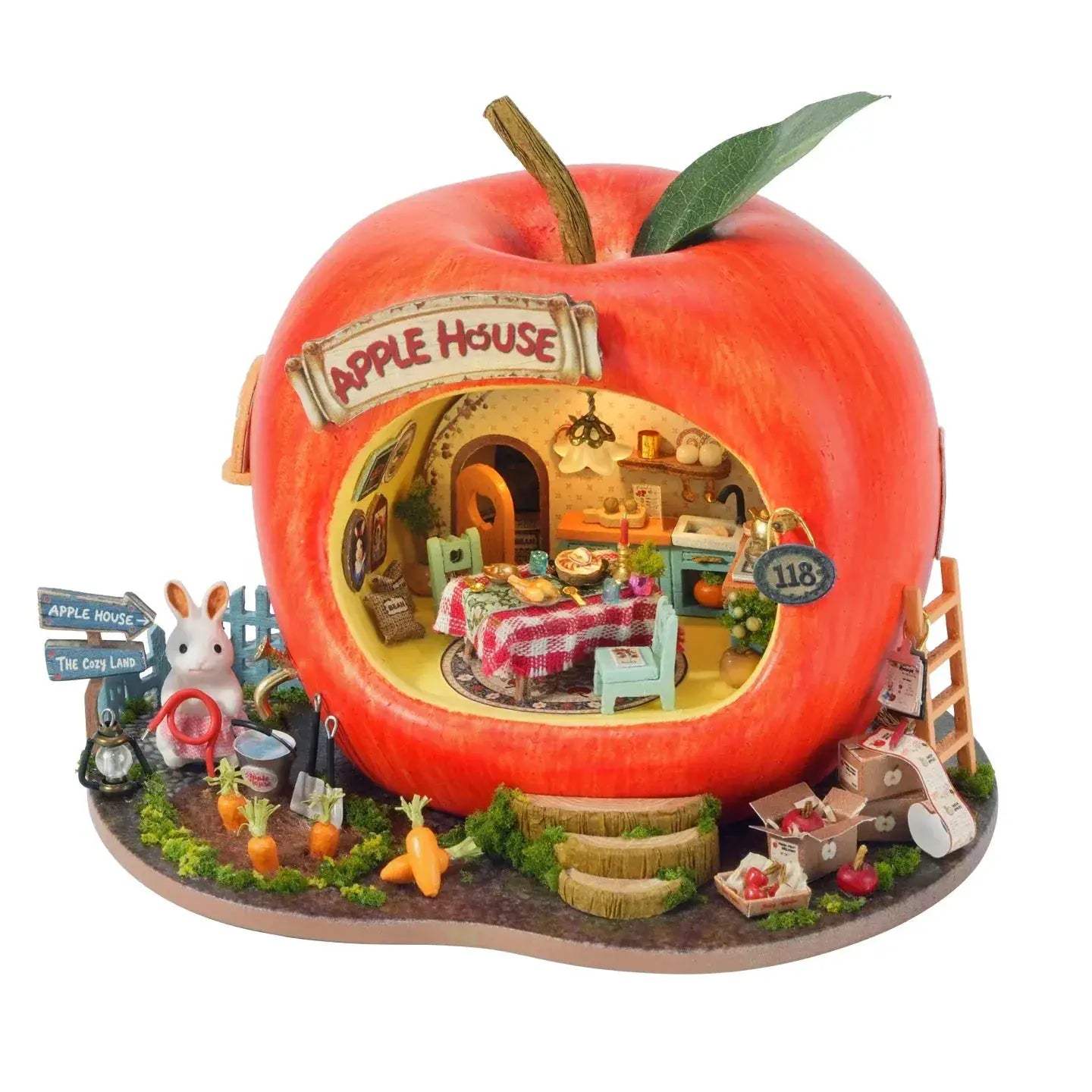 Wooden Dollhouse DIY Kit 3D Puzzle Fruit Apple House - ToylandEU