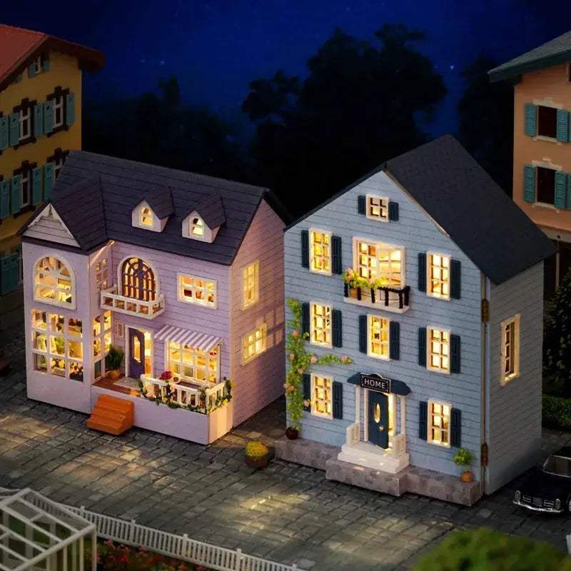 Wooden Dollhouse With Lighted Furniture For Girls Premium - ToylandEU