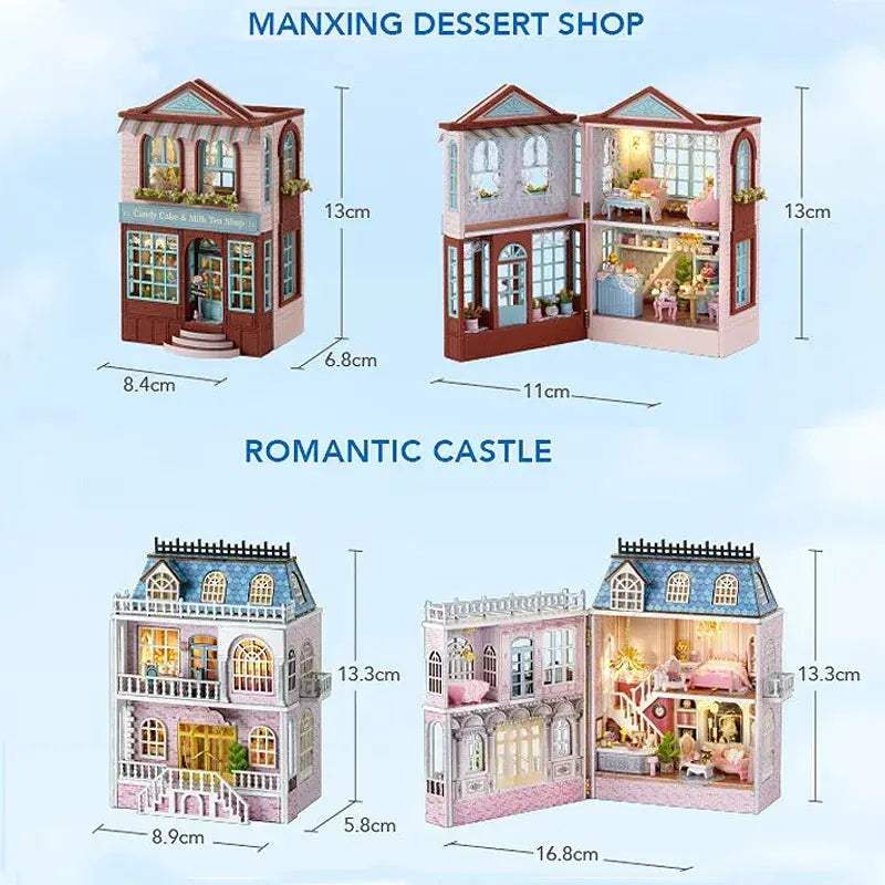 Wooden Dollhouse With Lighted Furniture For Girls Premium - ToylandEU