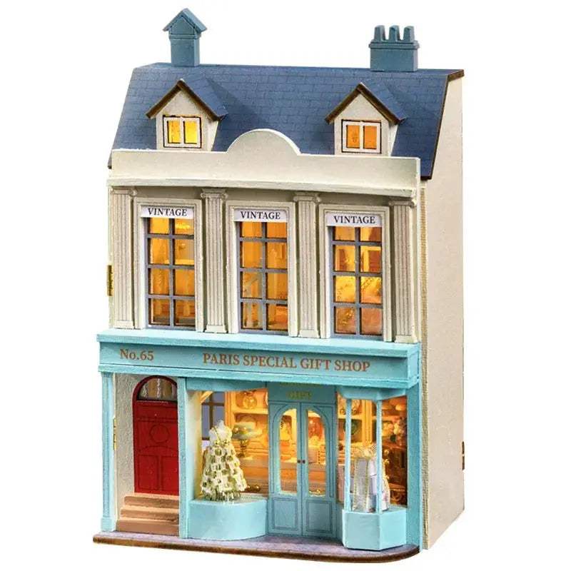 Wooden Dollhouse With Lighted Furniture For Girls Premium - ToylandEU