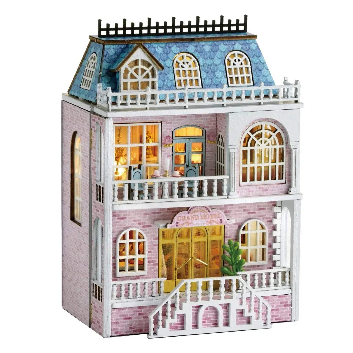 Wooden Dollhouse With Lighted Furniture For Girls Premium - ToylandEU
