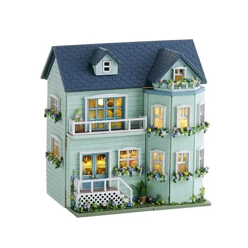 Wooden Dollhouse With Lighted Furniture For Girls Premium - ToylandEU