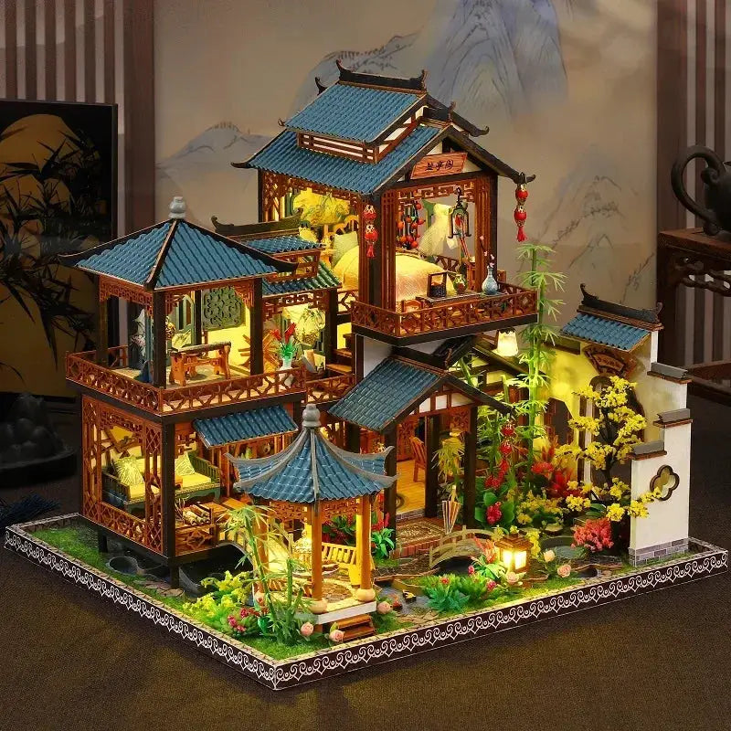 Wooden Dollhouse With Realistic Miniature Furniture Set - ToylandEU