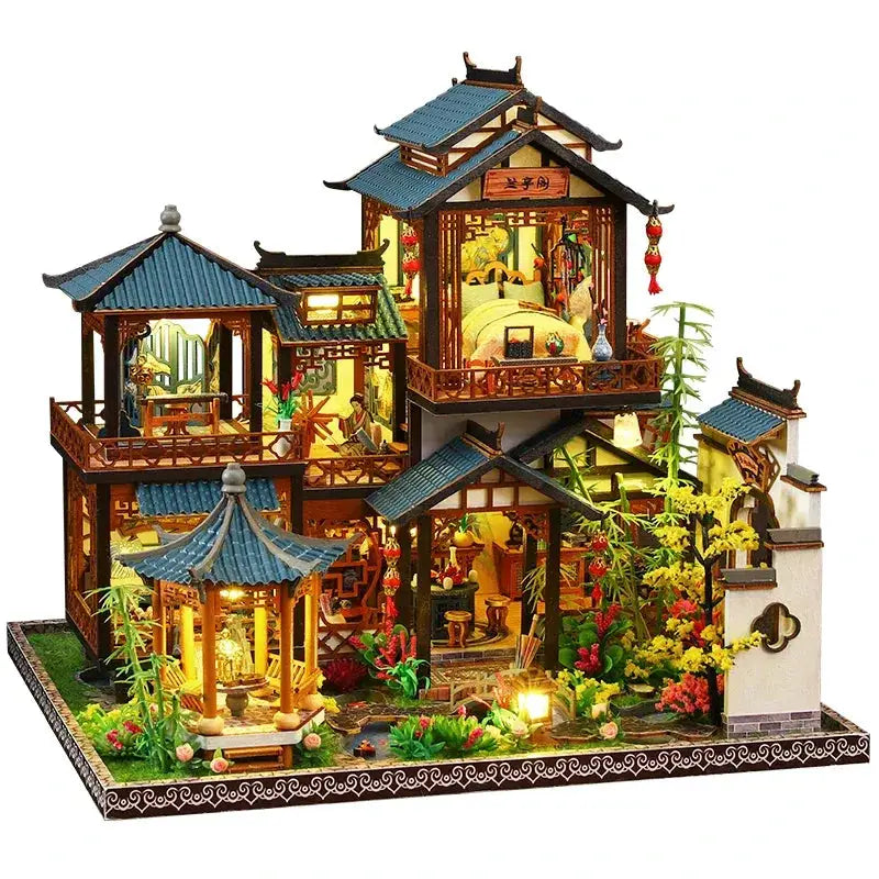Wooden Dollhouse With Realistic Miniature Furniture Set - ToylandEU