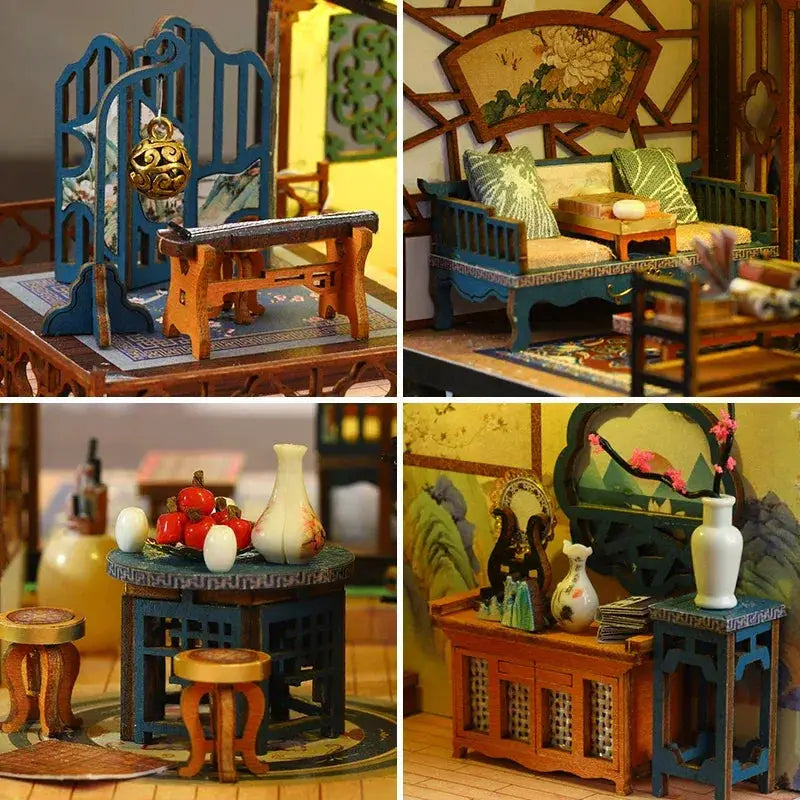 Wooden Dollhouse With Realistic Miniature Furniture Set - ToylandEU