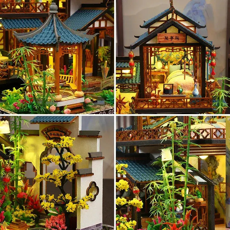 Wooden Dollhouse With Realistic Miniature Furniture Set - ToylandEU