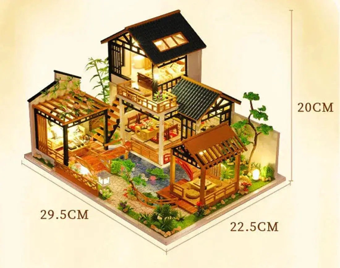 Wooden Dollhouse With Realistic Miniature Furniture Set - ToylandEU