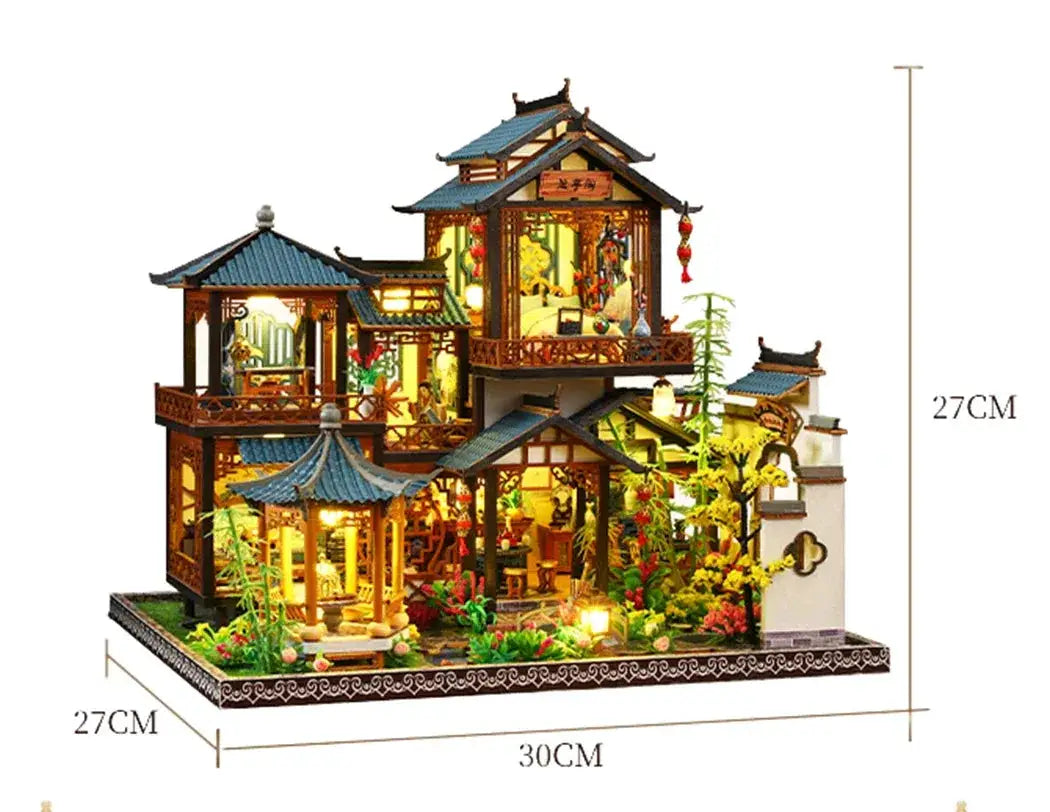 Wooden Dollhouse With Realistic Miniature Furniture Set - ToylandEU