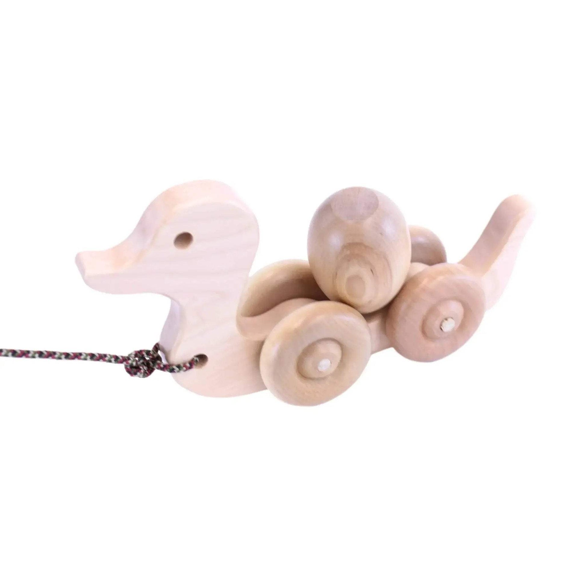 Wooden Duck Pull Toy for Toddlers, Rolling Wheels and Rotating Egg - ToylandEU
