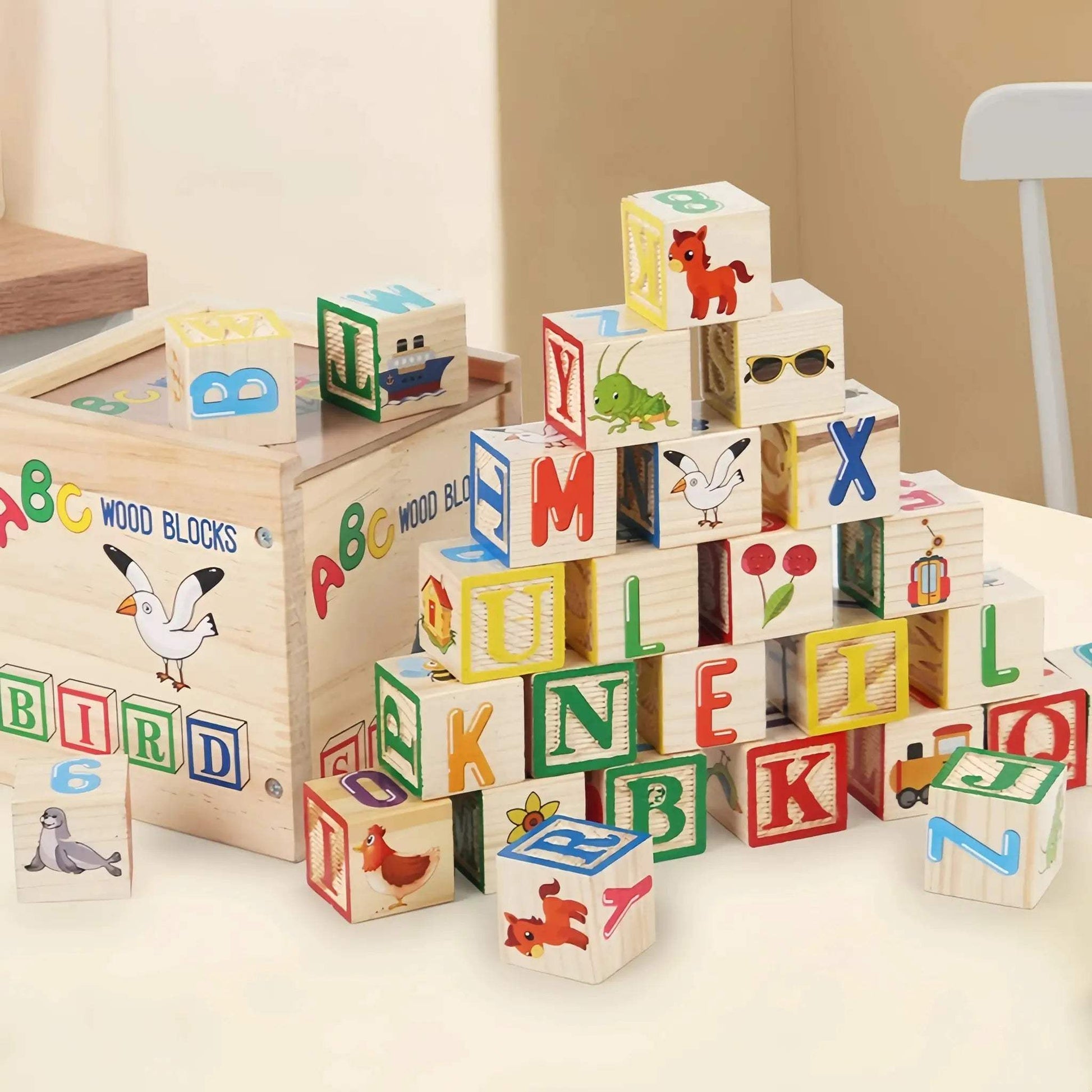  Wooden Educational Alphabet Blocks With Storage Box -  ToylandEU™