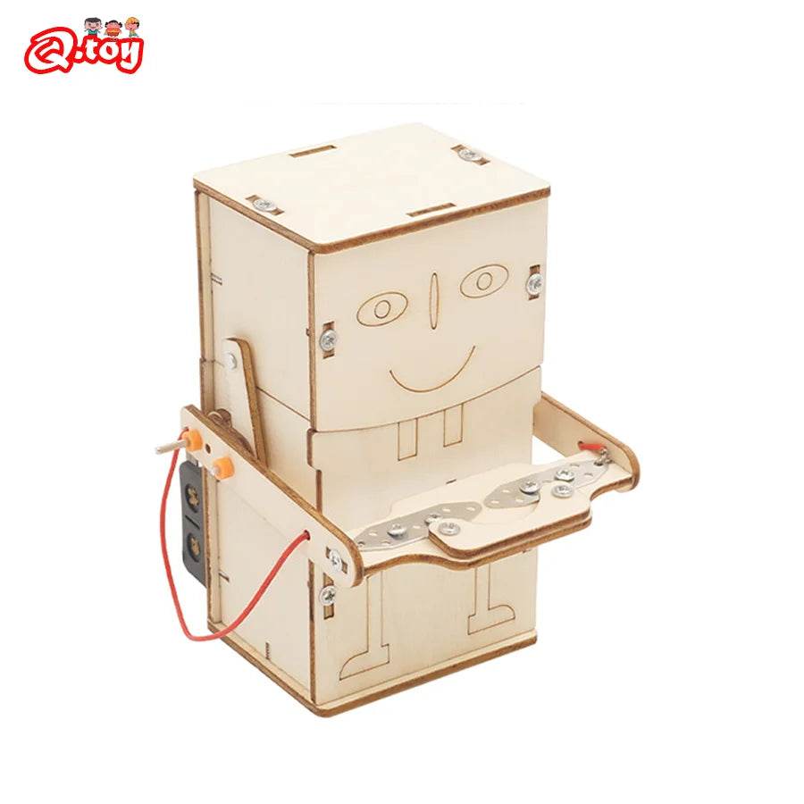 Wooden Electric Powered Eat Coin Robot DIY Model Toy - ToylandEU